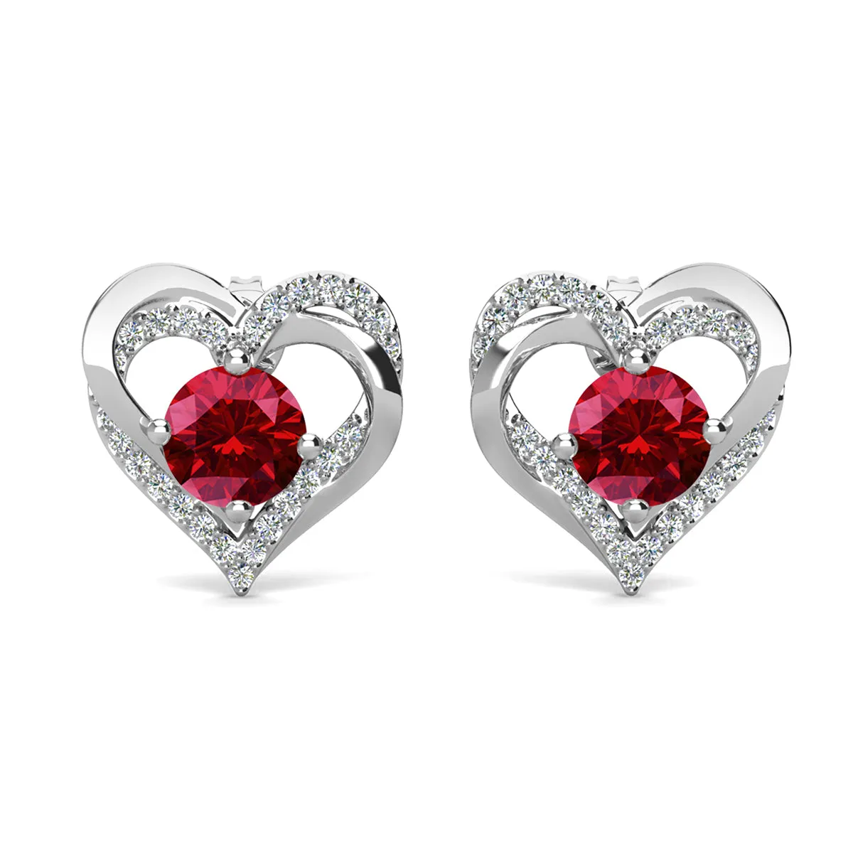 Forever January Birthstone Diamond 18k White Gold Plated Silver Double Heart Earrings with Swarovski Crystals