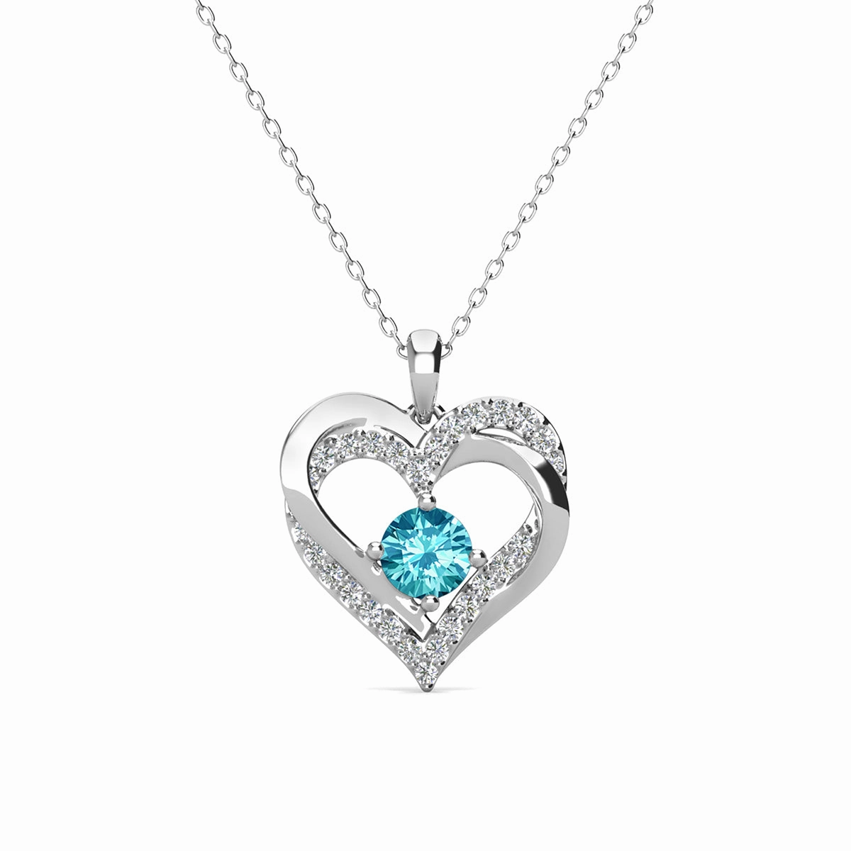 Forever Birthstone 18k White Gold Plated Double Heart Necklace with Swarovski Crystals