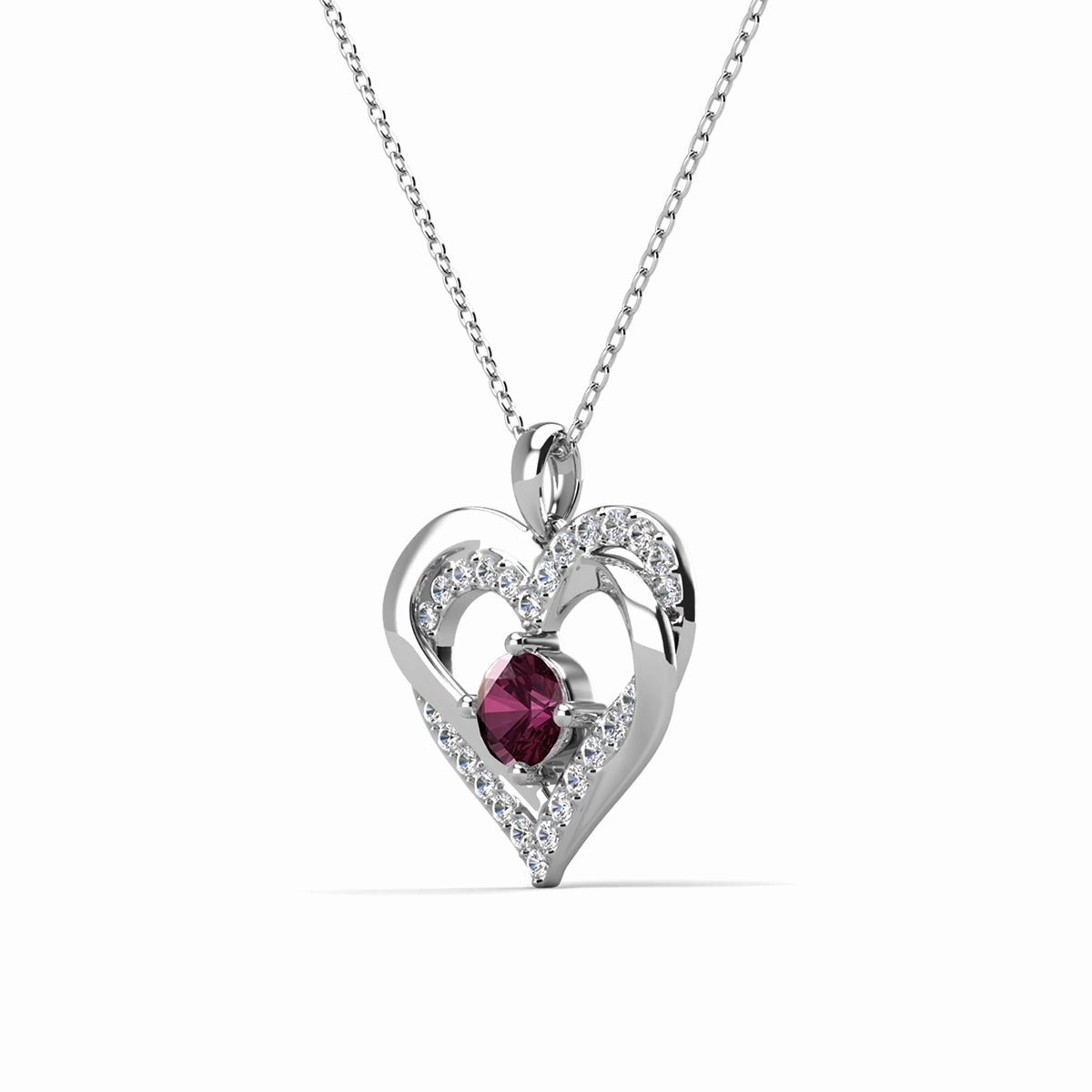 Forever Birthstone 18k White Gold Plated Double Heart Necklace with Swarovski Crystals