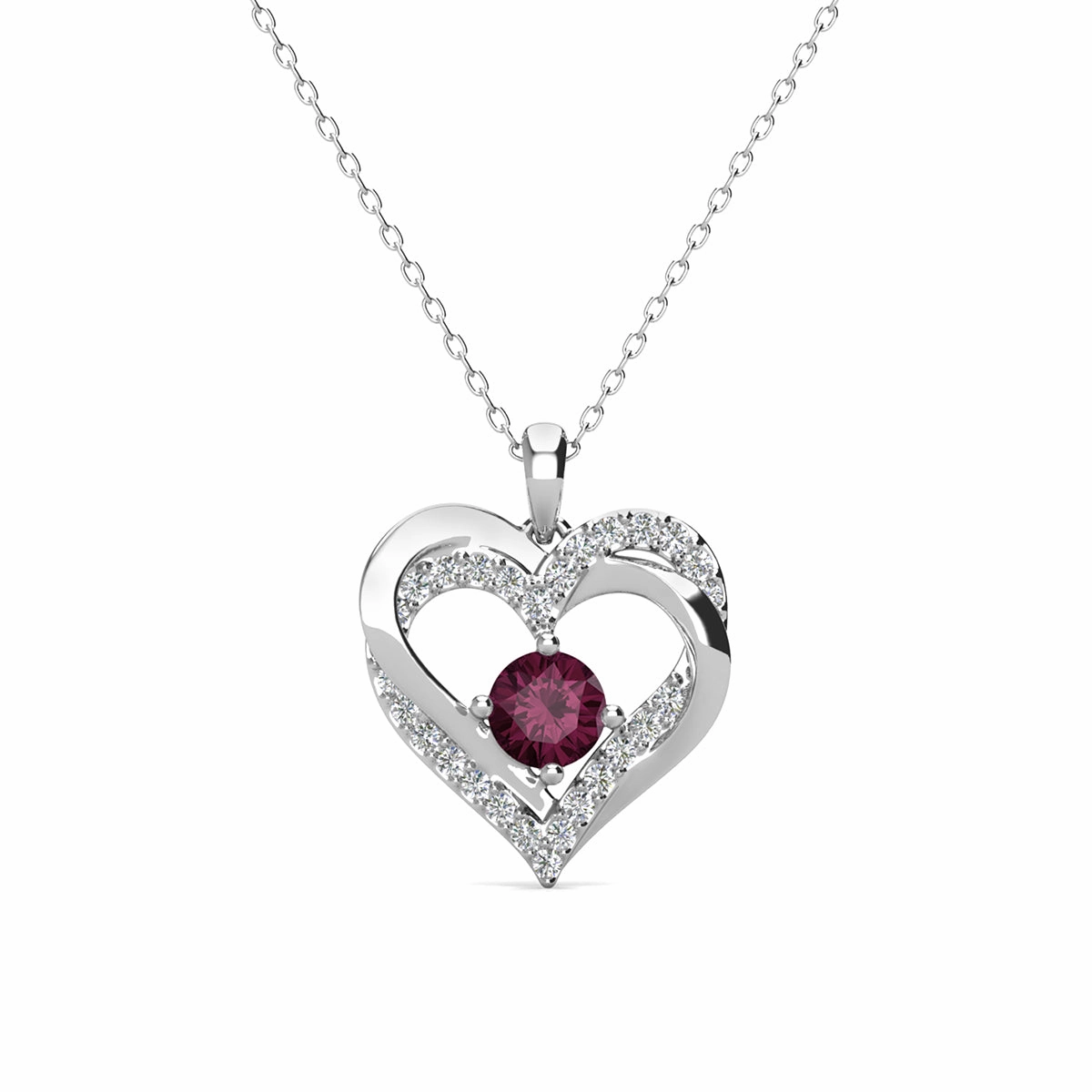 Forever Birthstone 18k White Gold Plated Double Heart Necklace with Swarovski Crystals