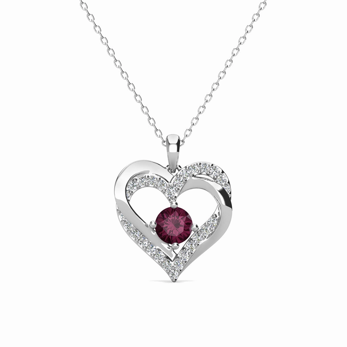 Forever Birthstone 18k White Gold Plated Double Heart Necklace with Swarovski Crystals