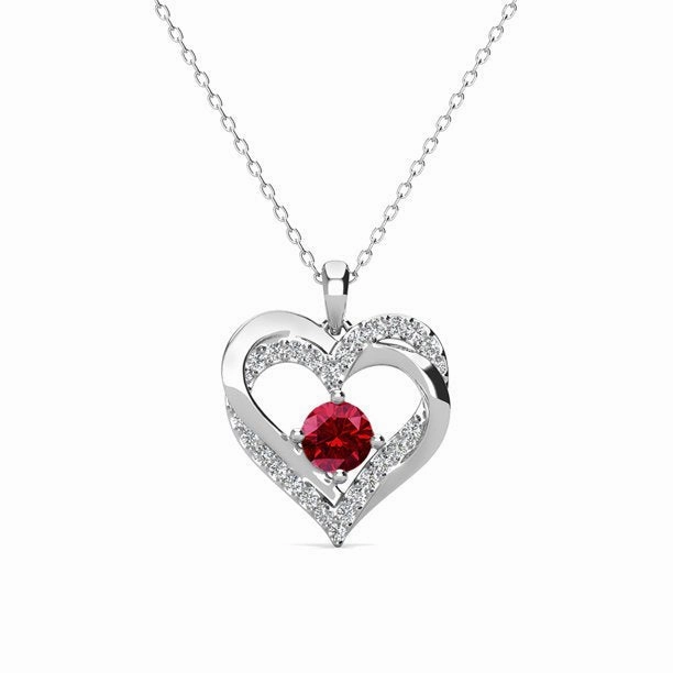 Forever January Birthstone 18k White Gold Plated Silver Double Heart Diamond Necklace with Swarovski Crystals
