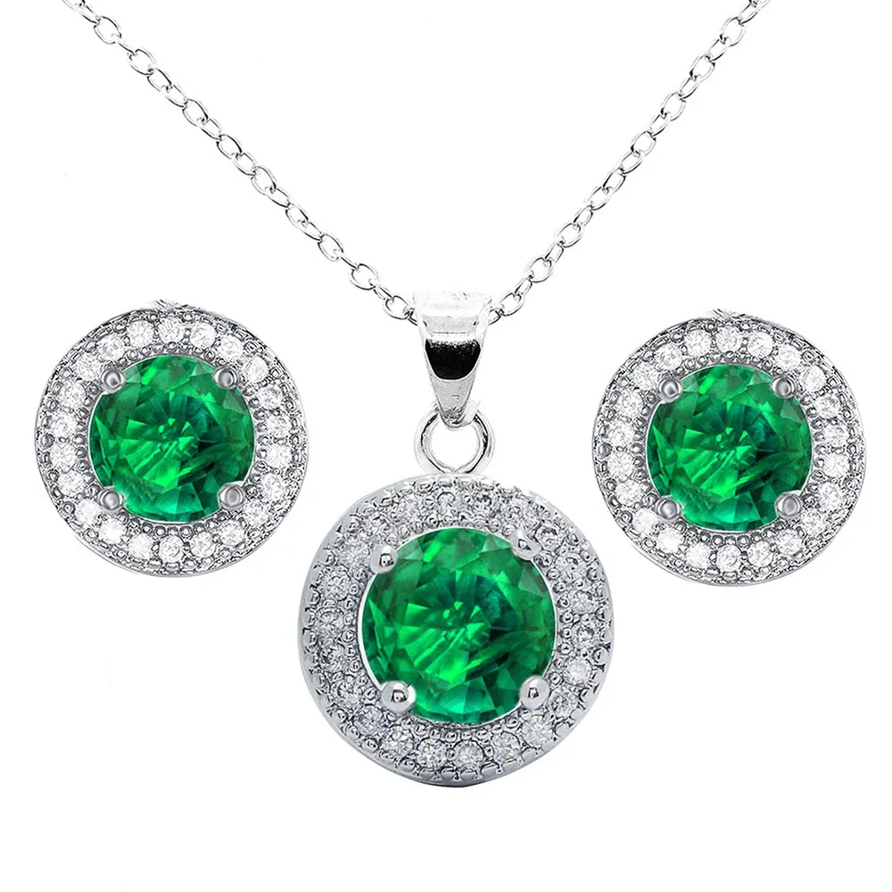 Gwendolyn 18k White Gold Plated Earrings and Necklace Set with Round Cut Simulated Diamond Crystal  Final Sale