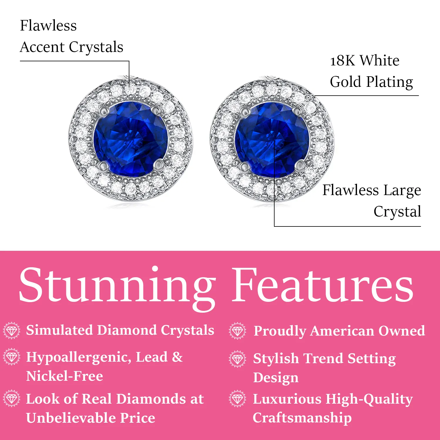 Gwendolyn 18k White Gold Plated Halo Stud Earrings with Round Cut Simulated Diamond Crystals  Final Sale