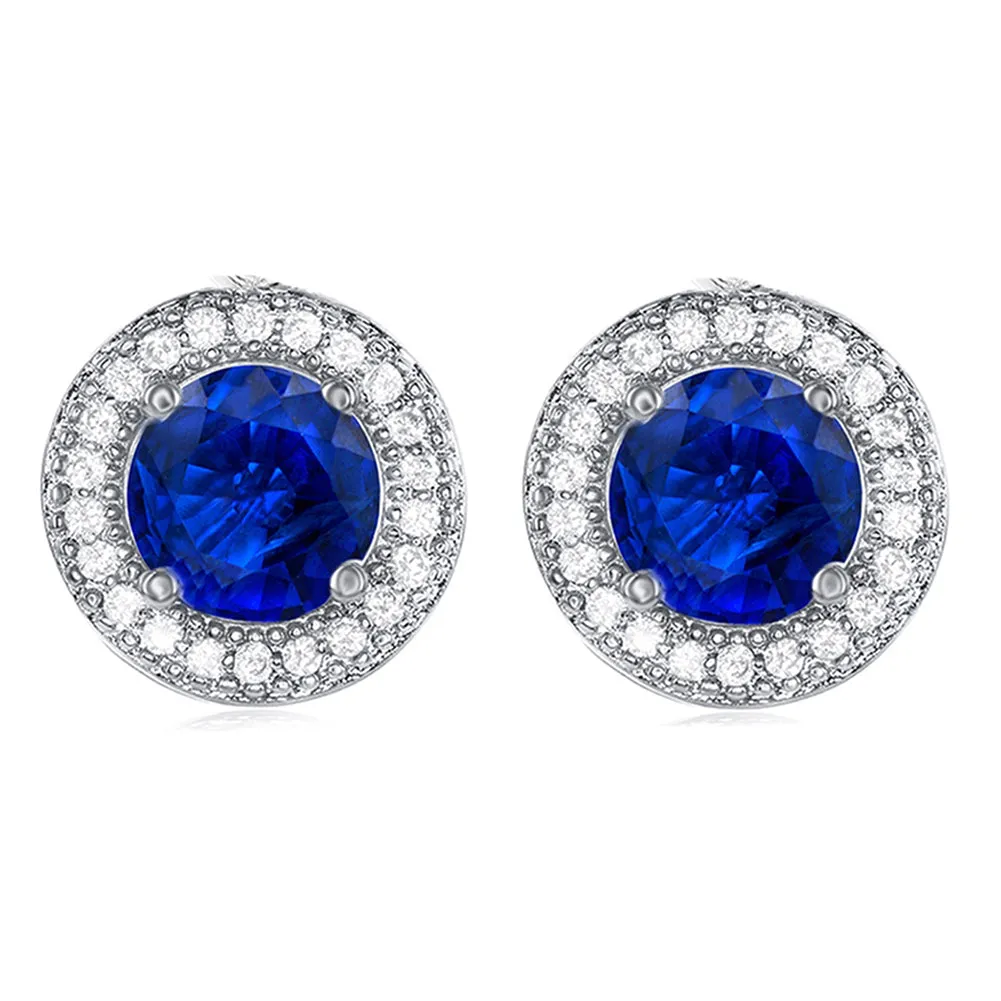 Gwendolyn 18k White Gold Plated Halo Stud Earrings with Round Cut Simulated Diamond Crystals  Final Sale