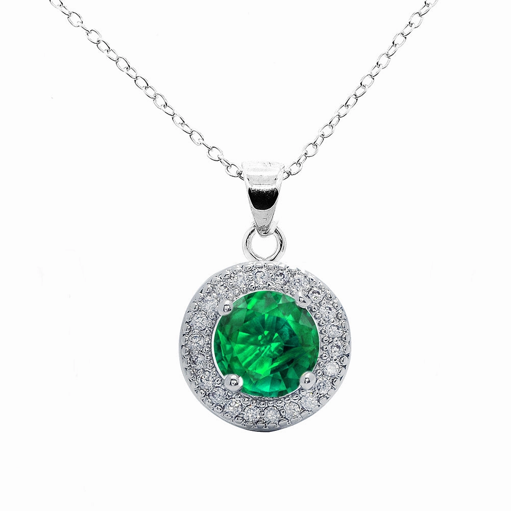 Gwendolyn 18k White Gold Plated Halo Necklace with Round Cut Simulated Diamond Crystals  Final Sale