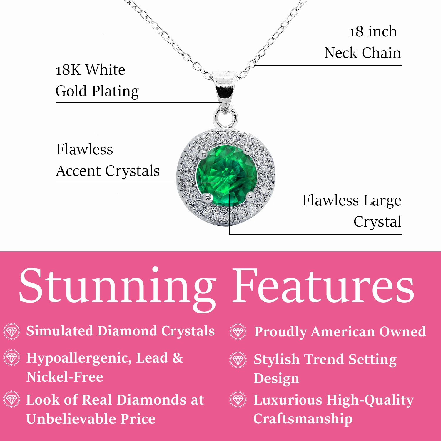Gwendolyn 18k White Gold Plated Halo Necklace with Round Cut Simulated Diamond Crystals  Final Sale