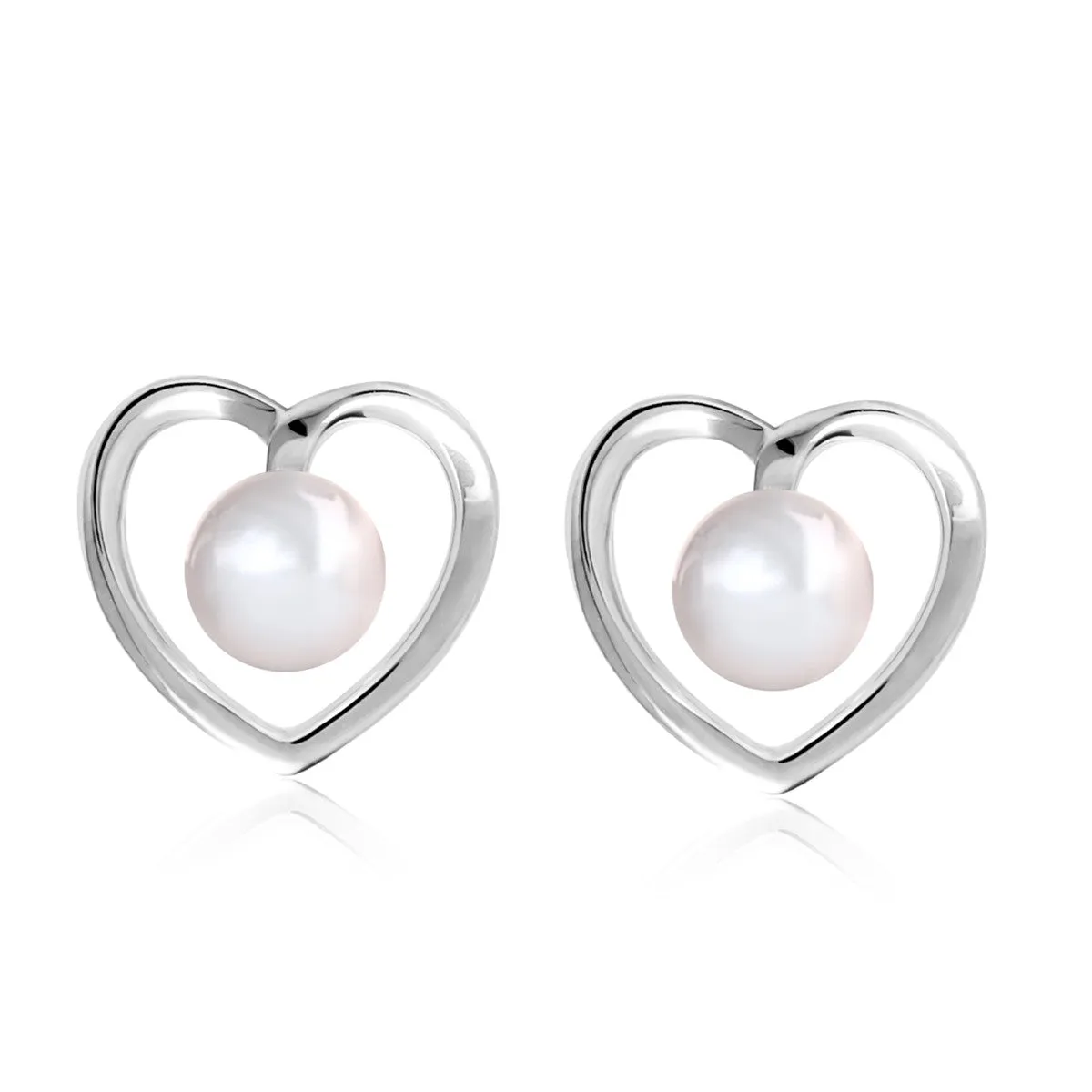 Harley 18k White Gold Plated Heart Stud Earrings with Shell Pearls