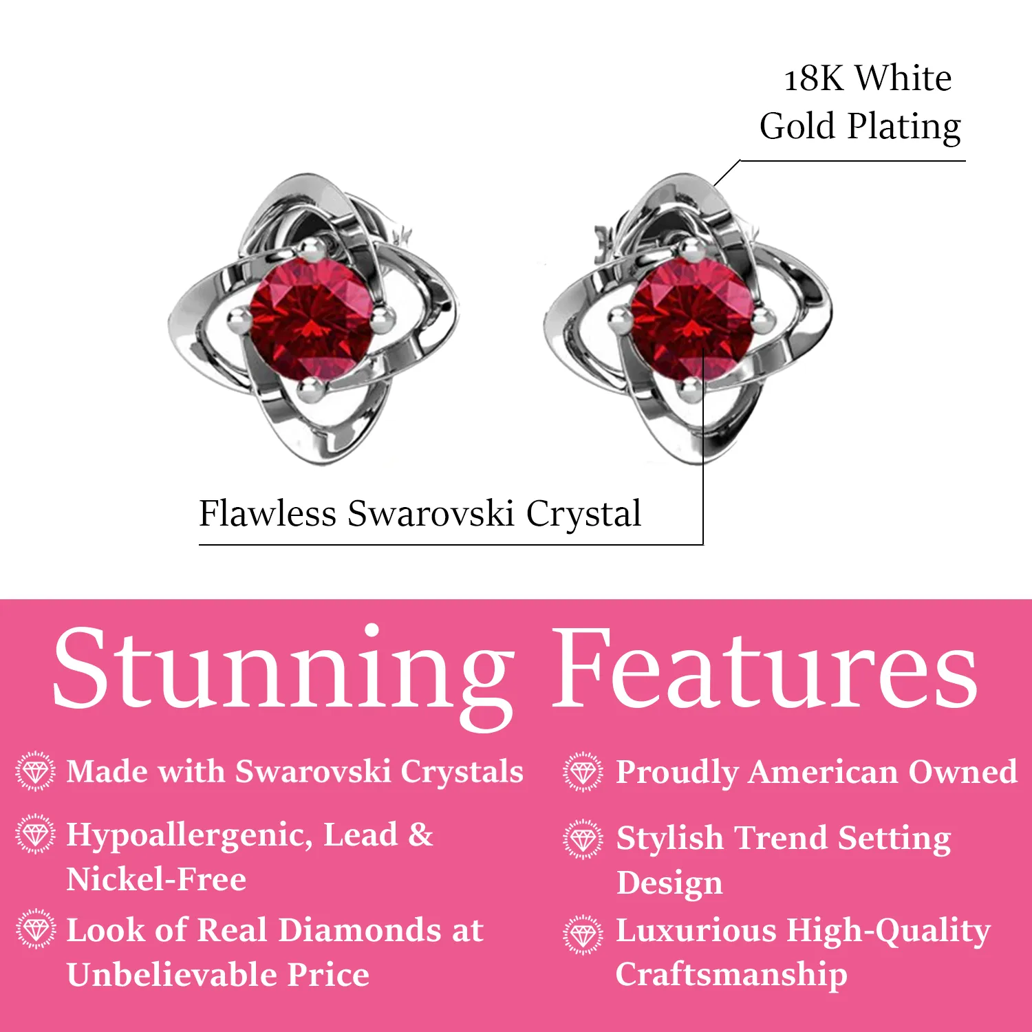 Infinity 18k White Gold Plated Birthstone Flower Earrings with Swarovski Crystals