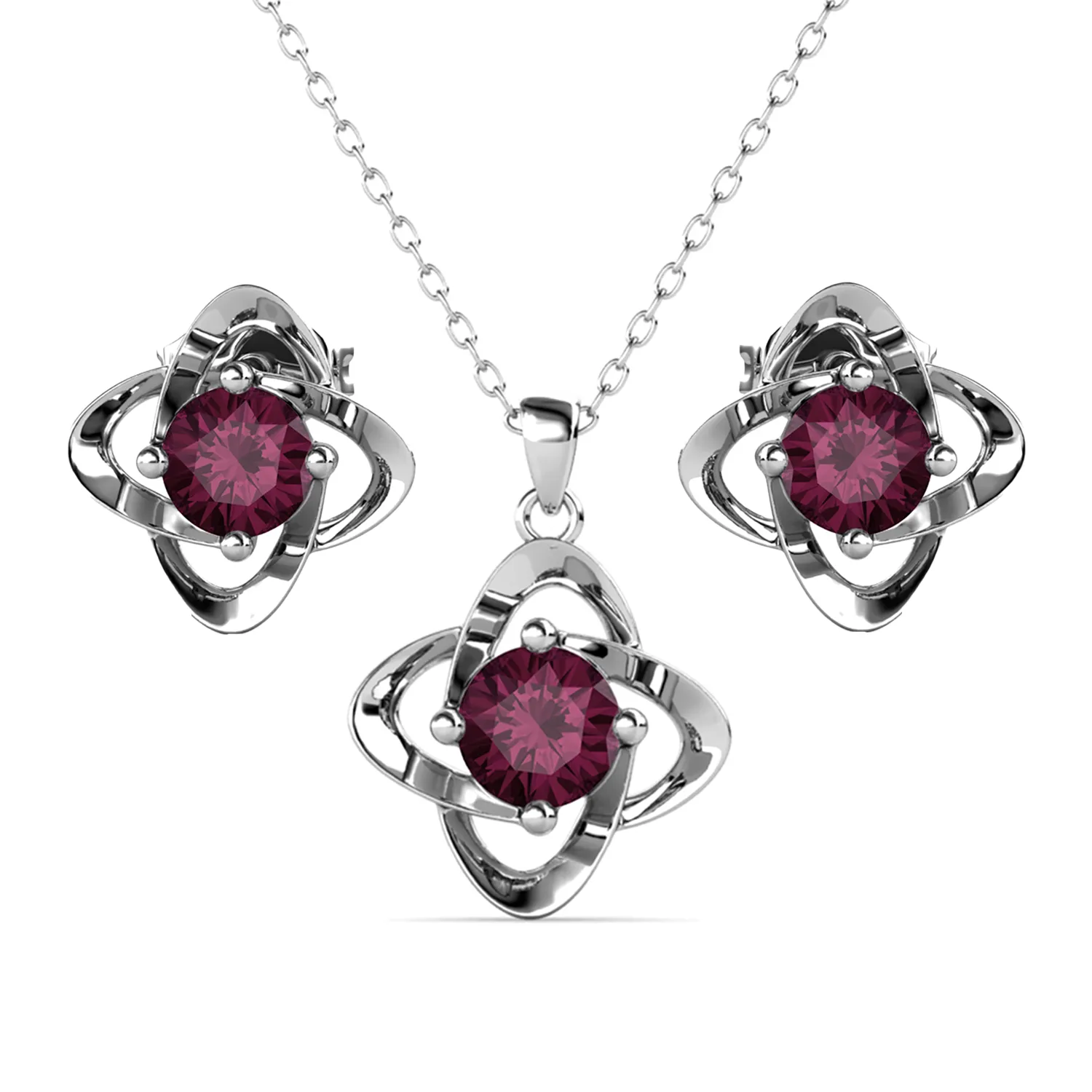 Infinity Birthstone 18k White Gold Plated Stud Earrings and Necklace Set with Swarovski Crystals