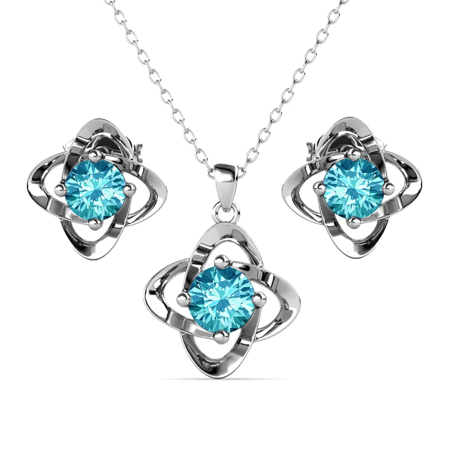 Infinity Birthstone 18k White Gold Plated Stud Earrings and Necklace Set with Swarovski Crystals
