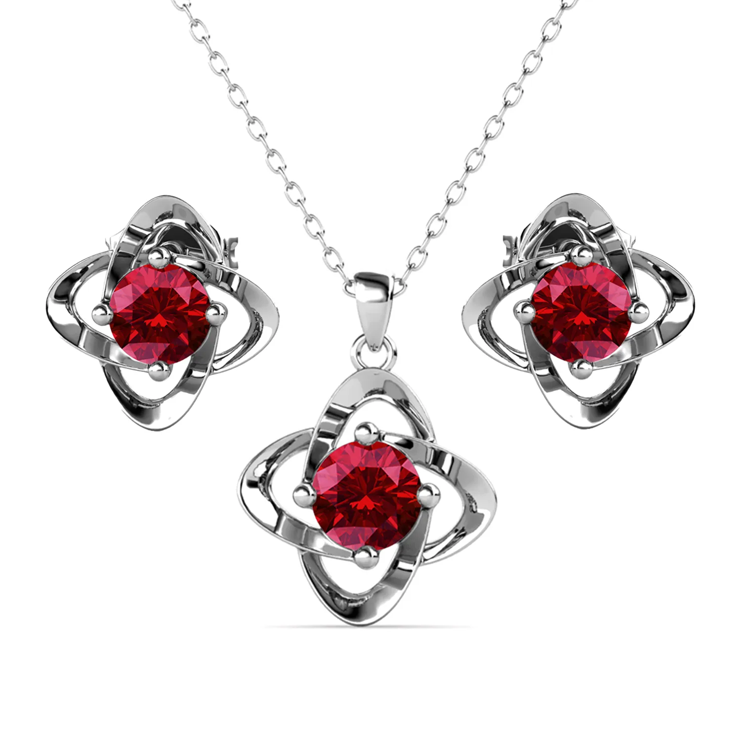 Infinity Birthstone 18k White Gold Plated Stud Earrings and Necklace Set with Swarovski Crystals