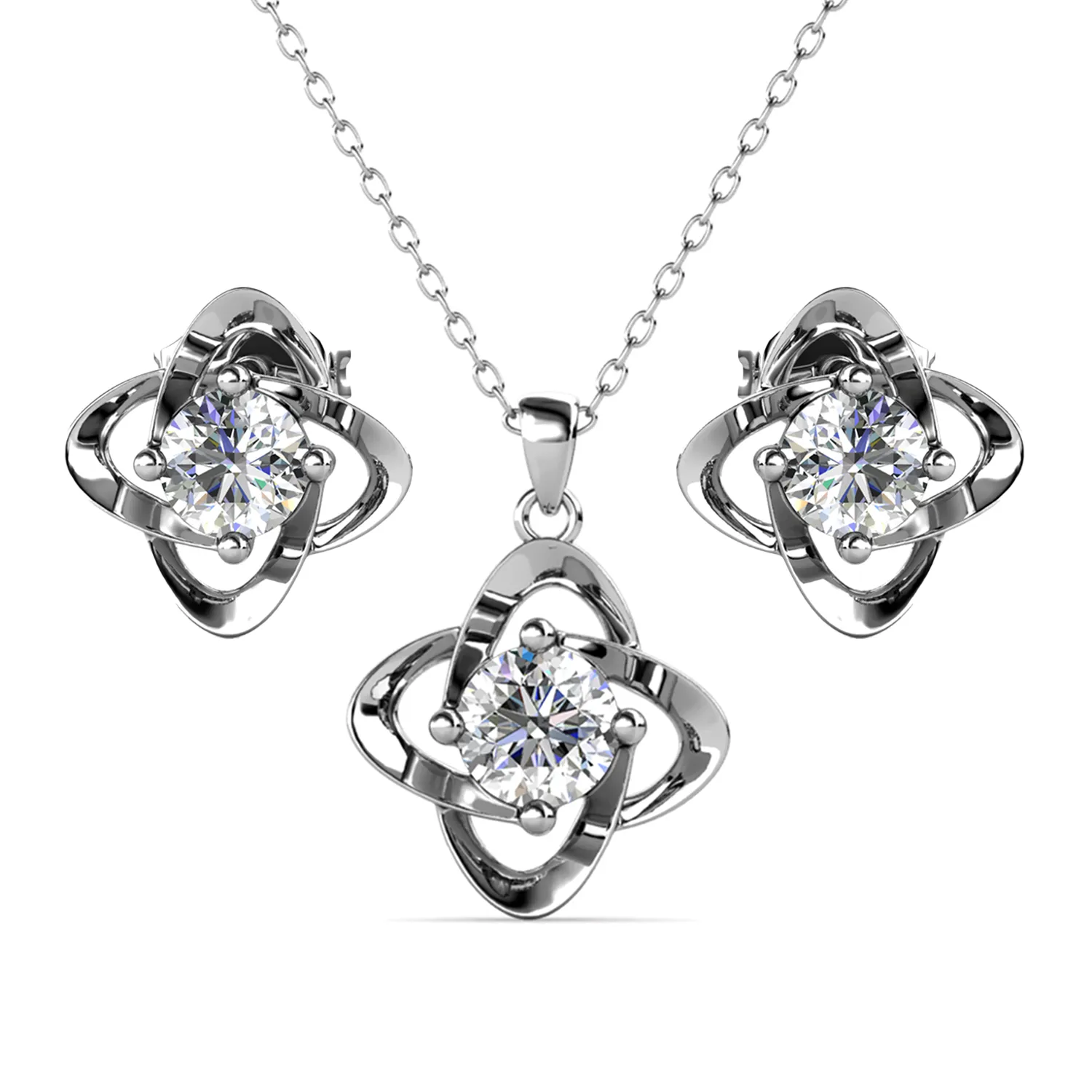 Infinity Birthstone 18k White Gold Plated Stud Earrings and Necklace Set with Swarovski Crystals