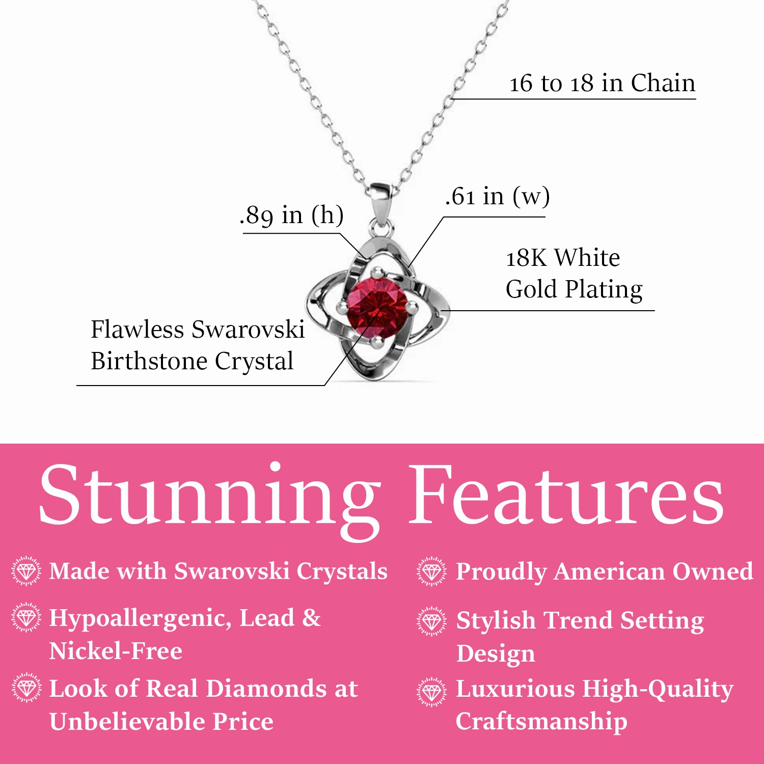 Infinity 18k White Gold Plated Birthstone Flower Necklace with Swarovski Crystal