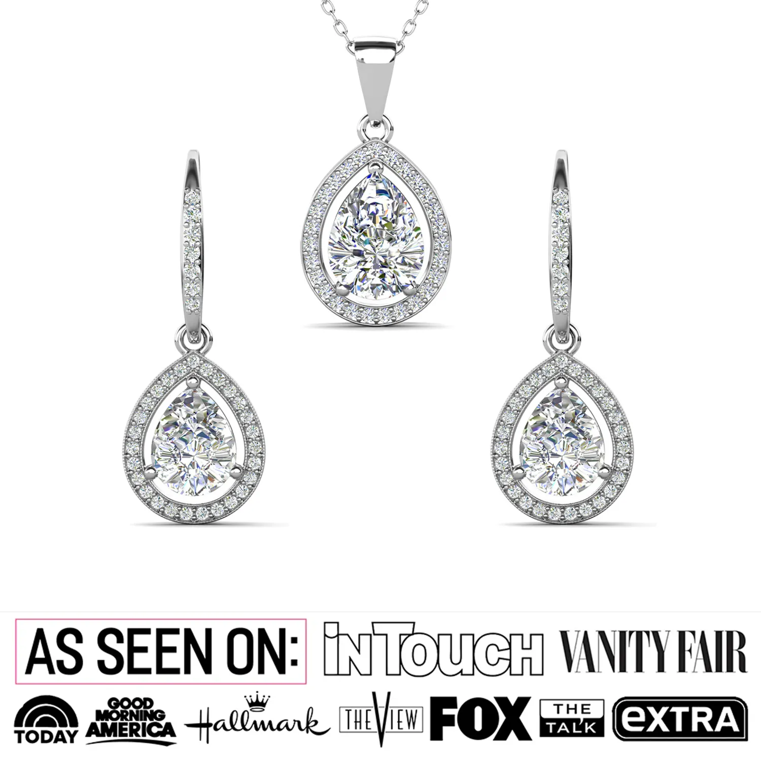 Isabel 18k White Gold Plated Drop Earrings and Necklace Jewelry Set with Simulated Diamond Crystals