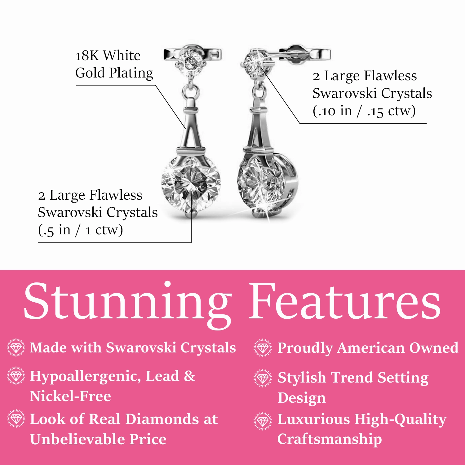 Isla 18k White Gold Plated Dangle Earrings with Round Swarovski Crystals