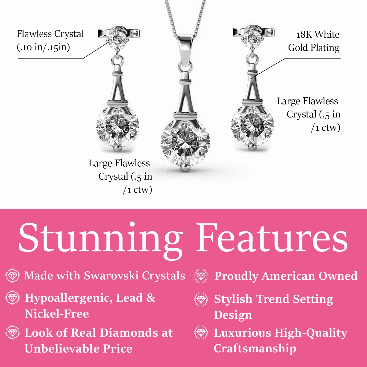 Isla 18k White Gold Plated Necklace and Earrings Jewelry Set with Swarovski Crystals