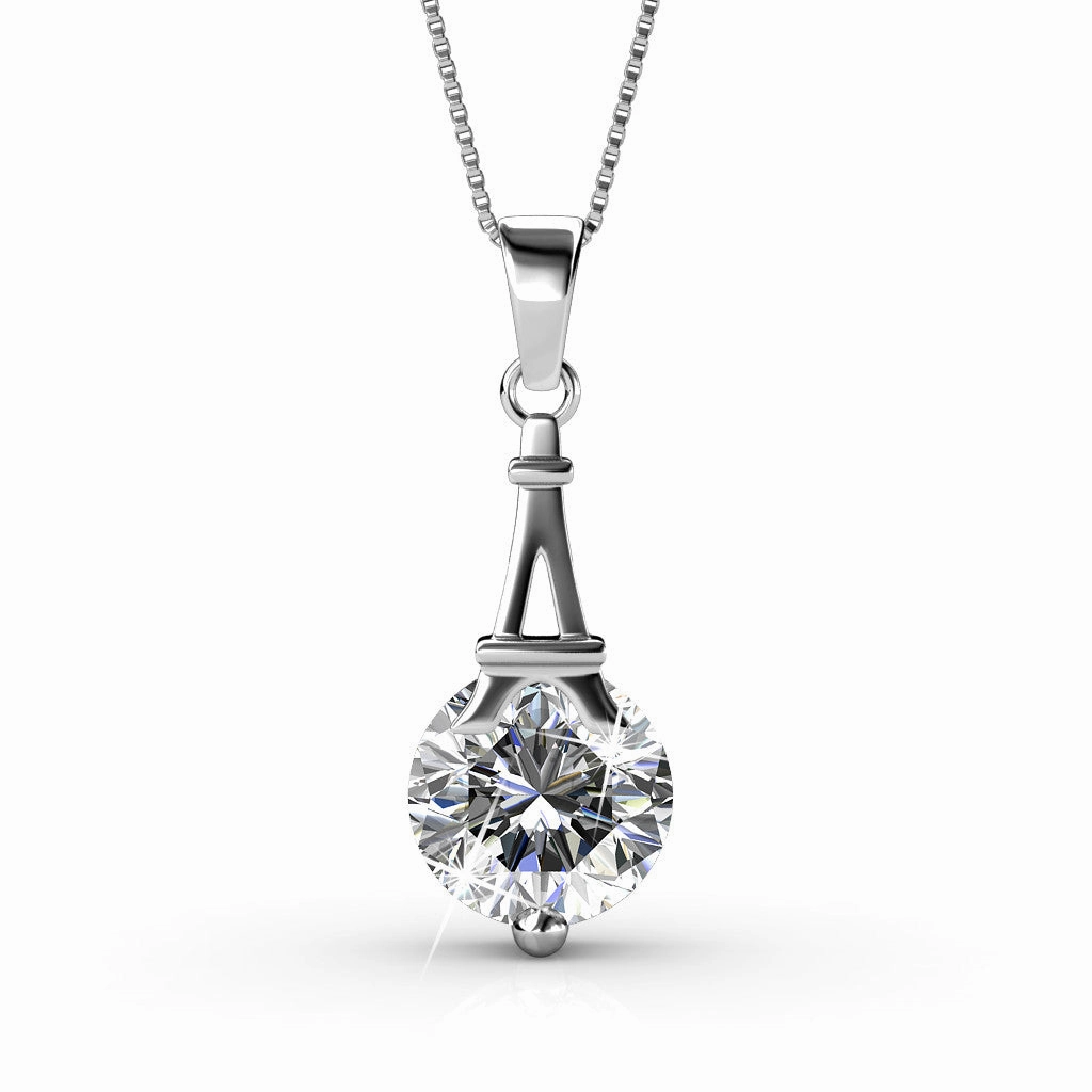 Isla 18k White Gold Plated Pendant Necklace with Round Swarovski Crystal