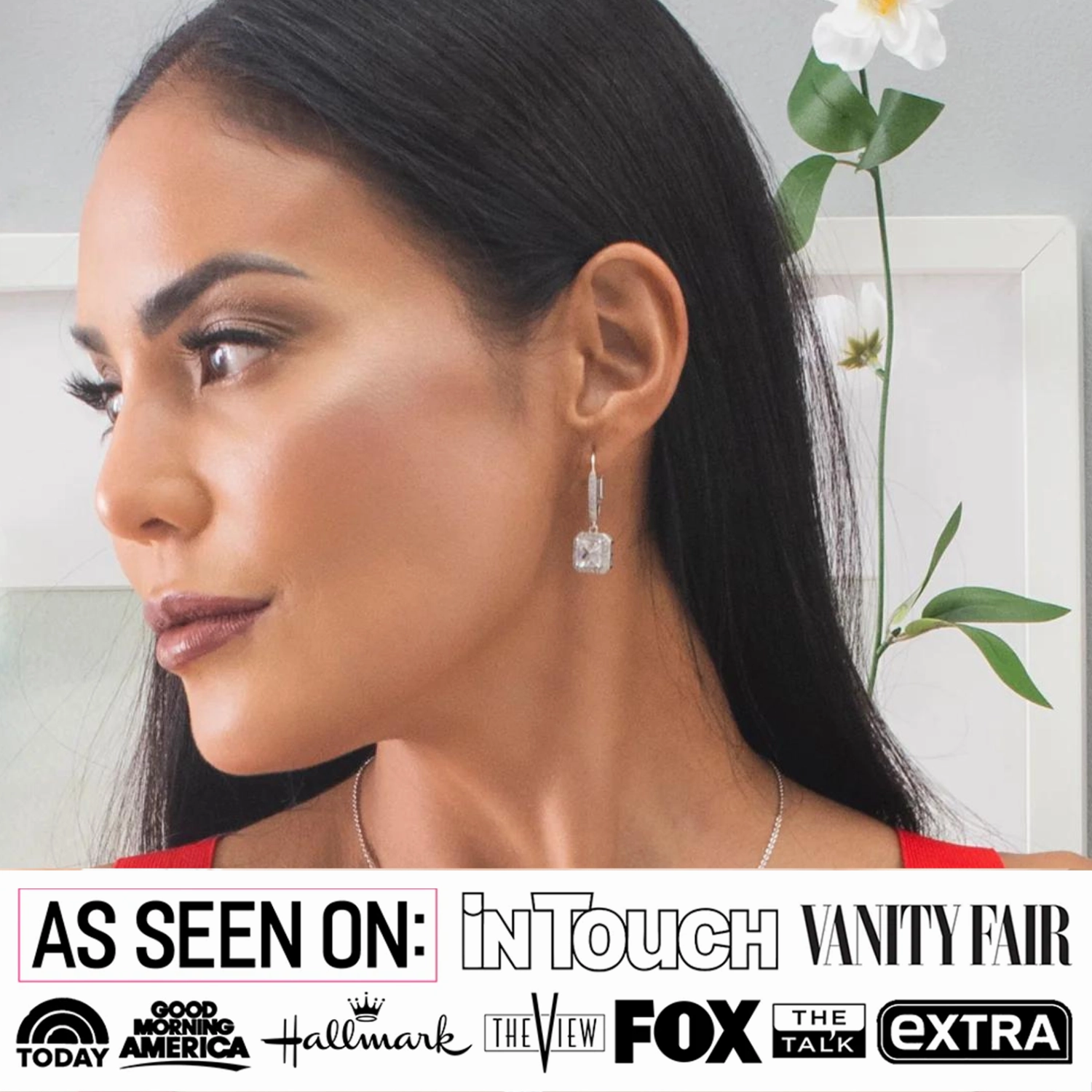 Ivy 18k White Gold Plated Halo Dangle Earrings with Princess Cut Simulated Diamond Crystals
