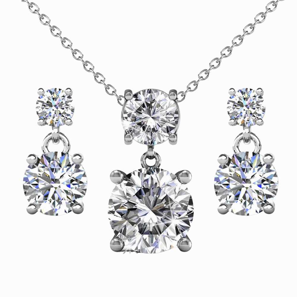 Jasmine 18k White Gold Plated Necklace and Earrings Jewelry Set with Swarovski Crystals