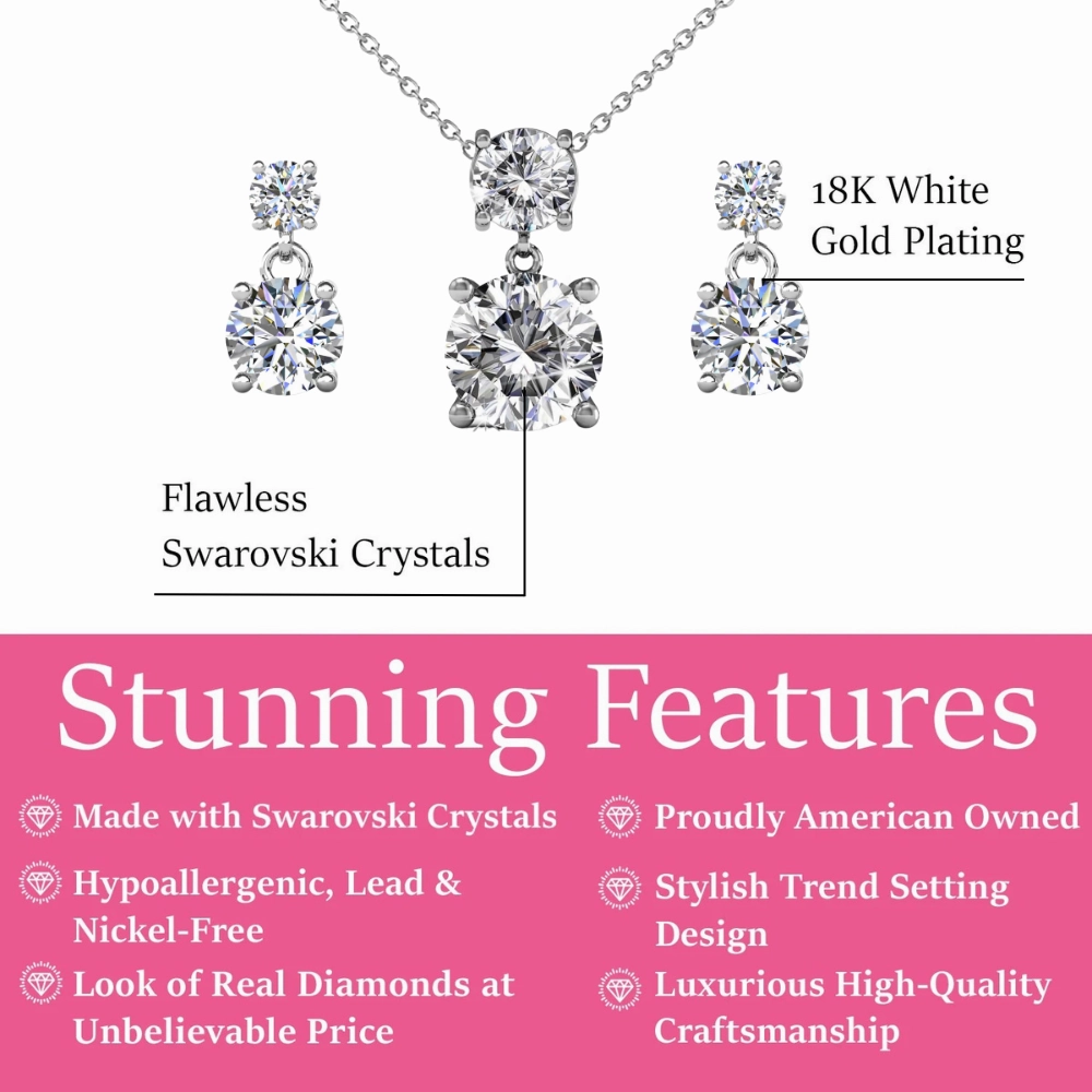Jasmine 18k White Gold Plated Necklace and Earrings Jewelry Set with Swarovski Crystals