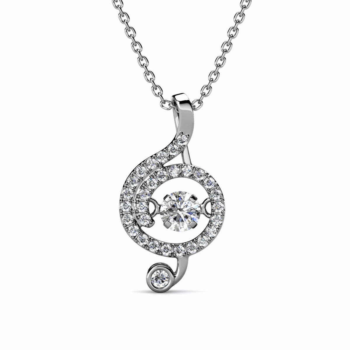 Jolene 18k White Gold Plated G-Clef Dancing Pendant Necklace with Swarovski Crystals