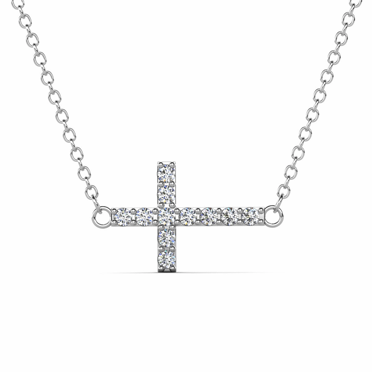 Joy 18k White Gold Plated Cross Pendant Necklace with Swarovski Crystals