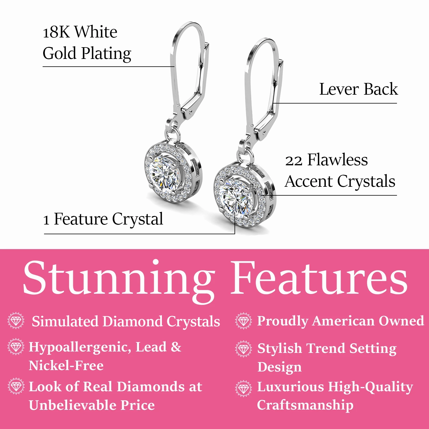 Juliana 18k White Gold Plated Halo Dangle Earrings with Round Cut Simulated Diamond Crystals