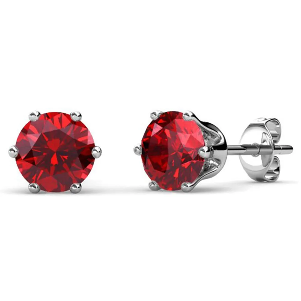 July Birthstone Ruby Earrings 18k White Gold Plated Stud Earrings with 1CT Swarovski Crystal
