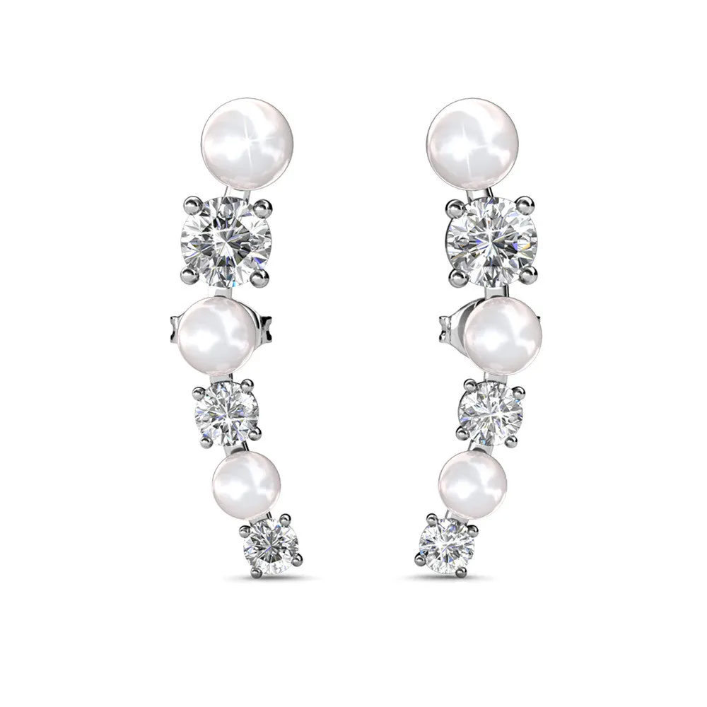 Juniper 18k White Gold Wrap Earrings White Beads with Swarovski Crystals  Final Sale