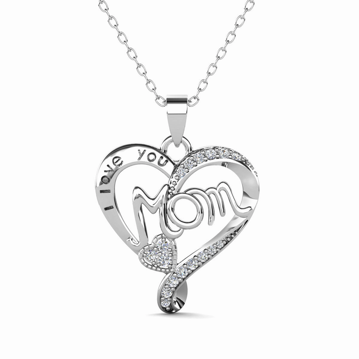 Karina 18k White Gold Plated Mom Heart Pendant Necklace with Swarovski Crystals
