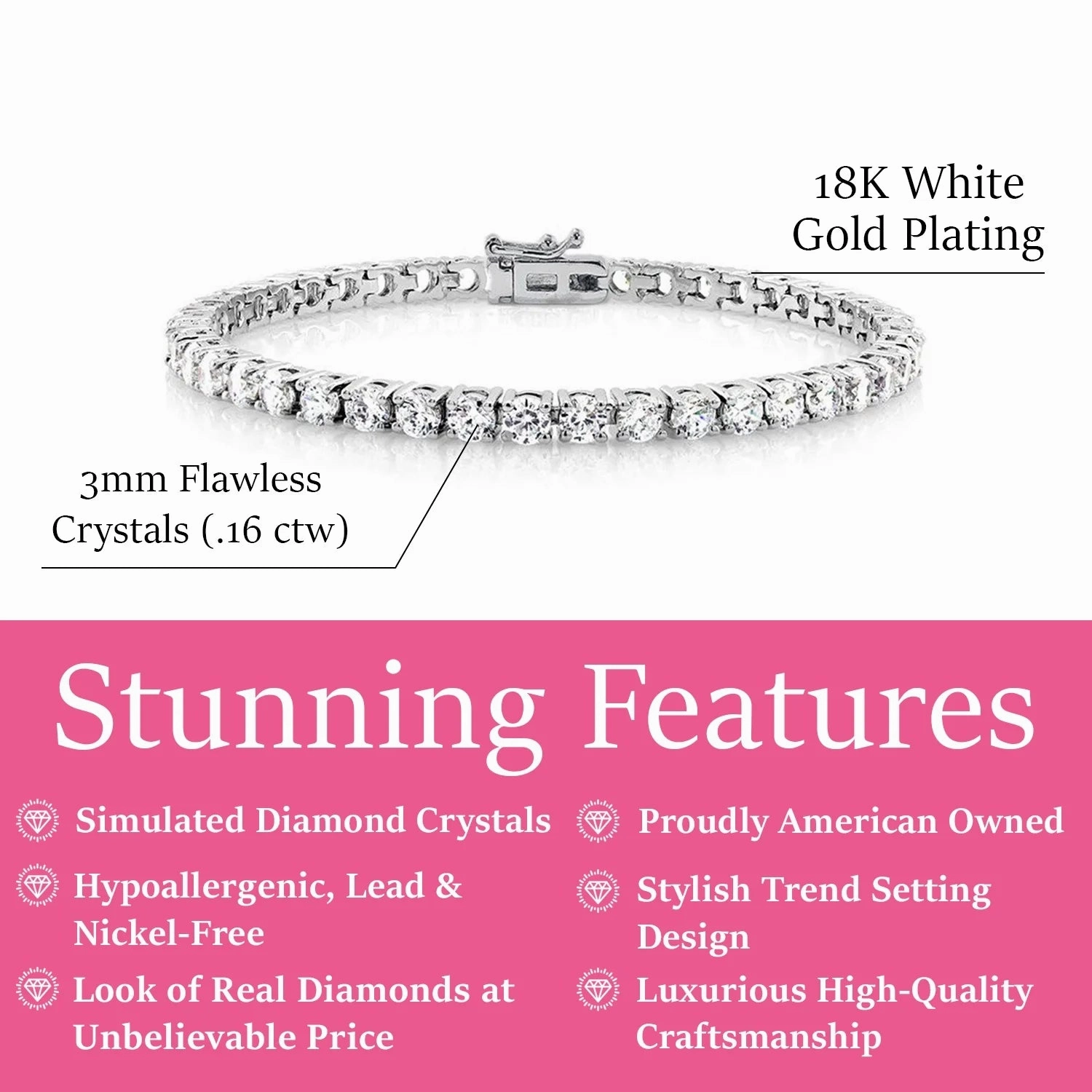 Kaylee 18k White Gold Plated Tennis Bracelet with Simulated Diamond Crystals