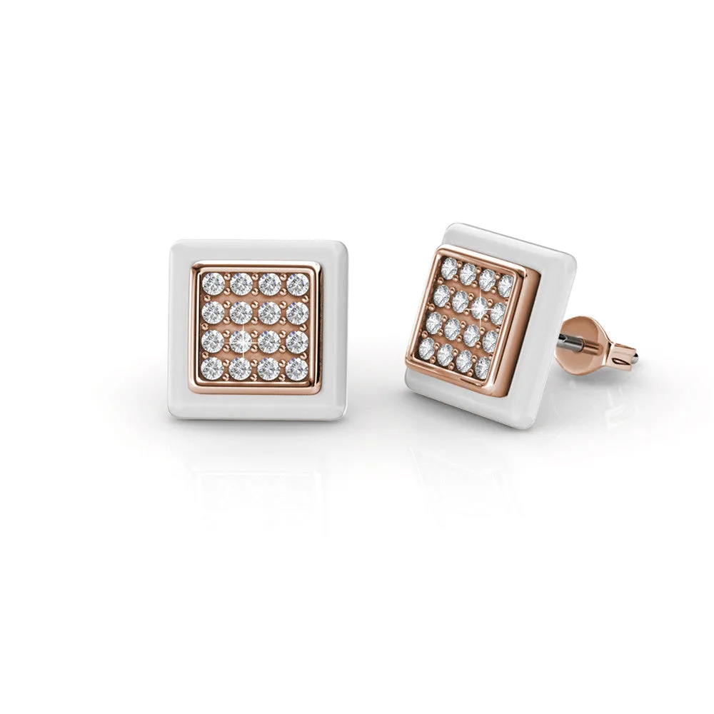 Kennedi 18K Rose Gold Plated Stud Earrings with Ceramic Halo and Crystals - Final Sale