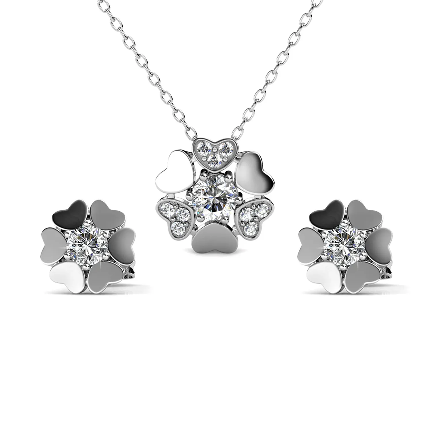 Khloe 18k White Gold Heart Necklace and Stud Earrings Jewelry Set with Crystals