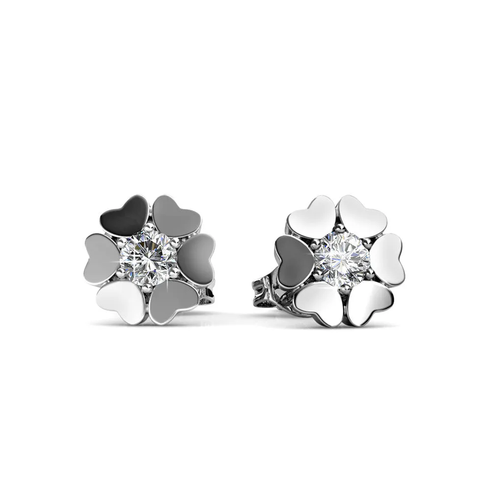 Khloe 18k White Gold Heart Stud Earrings with Round Cut Swarovski Crystals