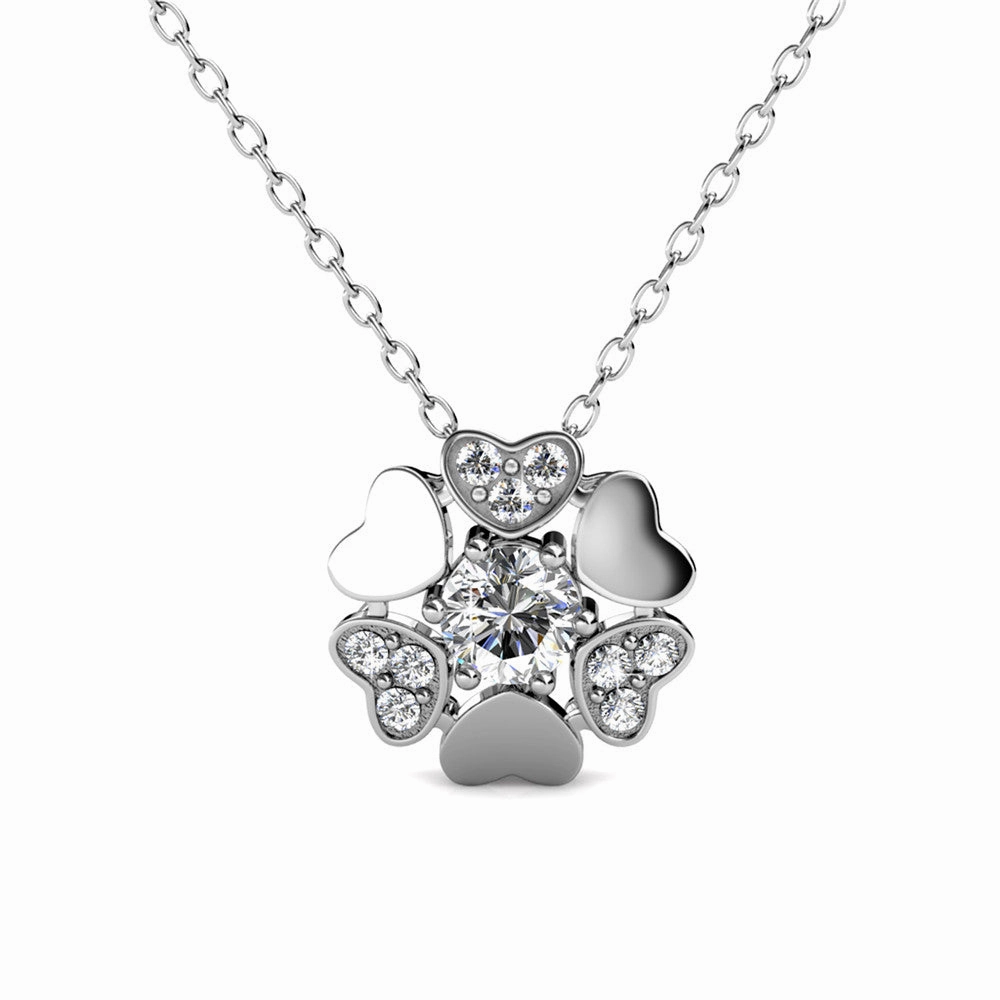 Khloe 18k White Gold Heart Pendant Necklace with Round Cut Swarovski Crystals