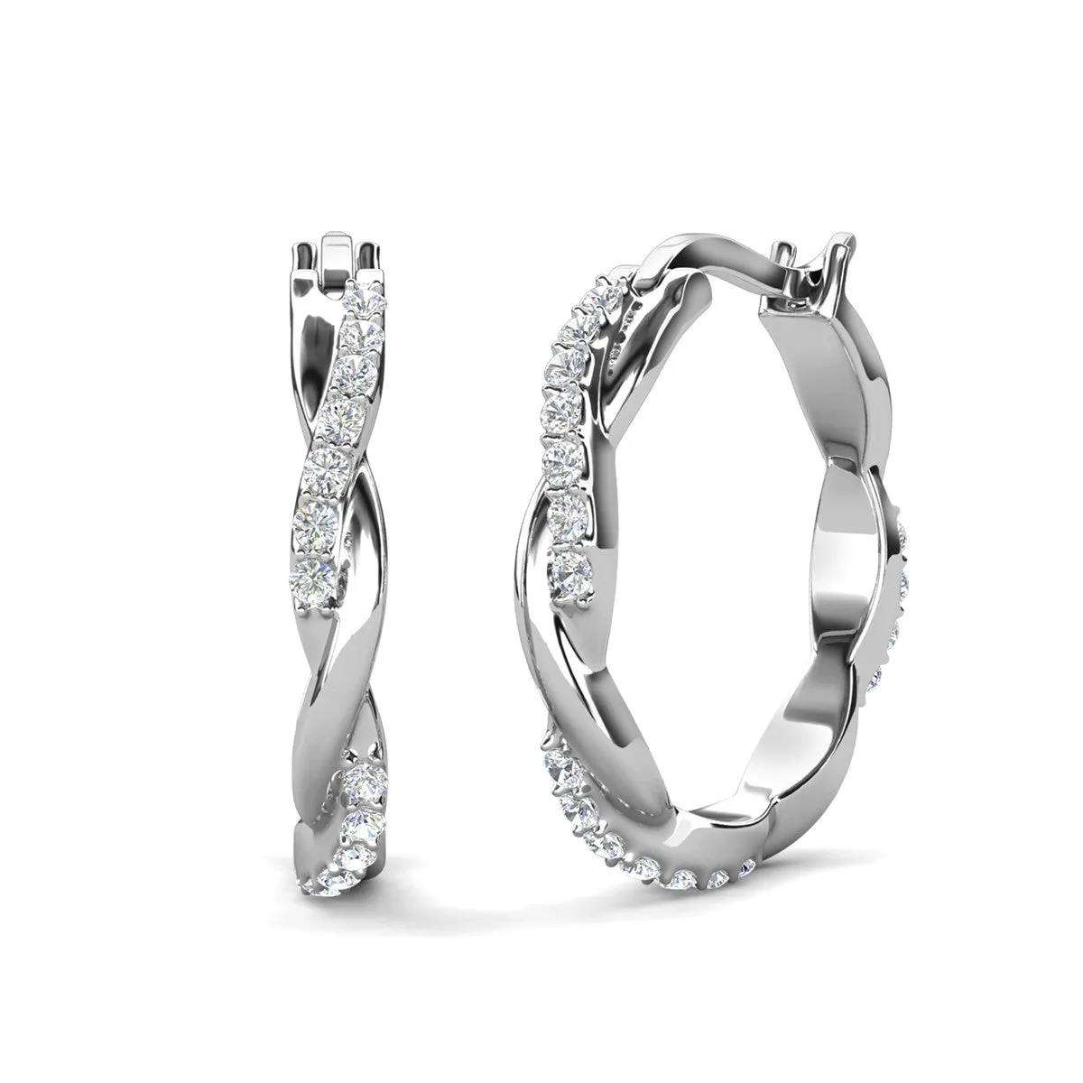 Lauren 18k White Gold Plated 22mm Twisted Hoop Earrings with Swarovski Crystals