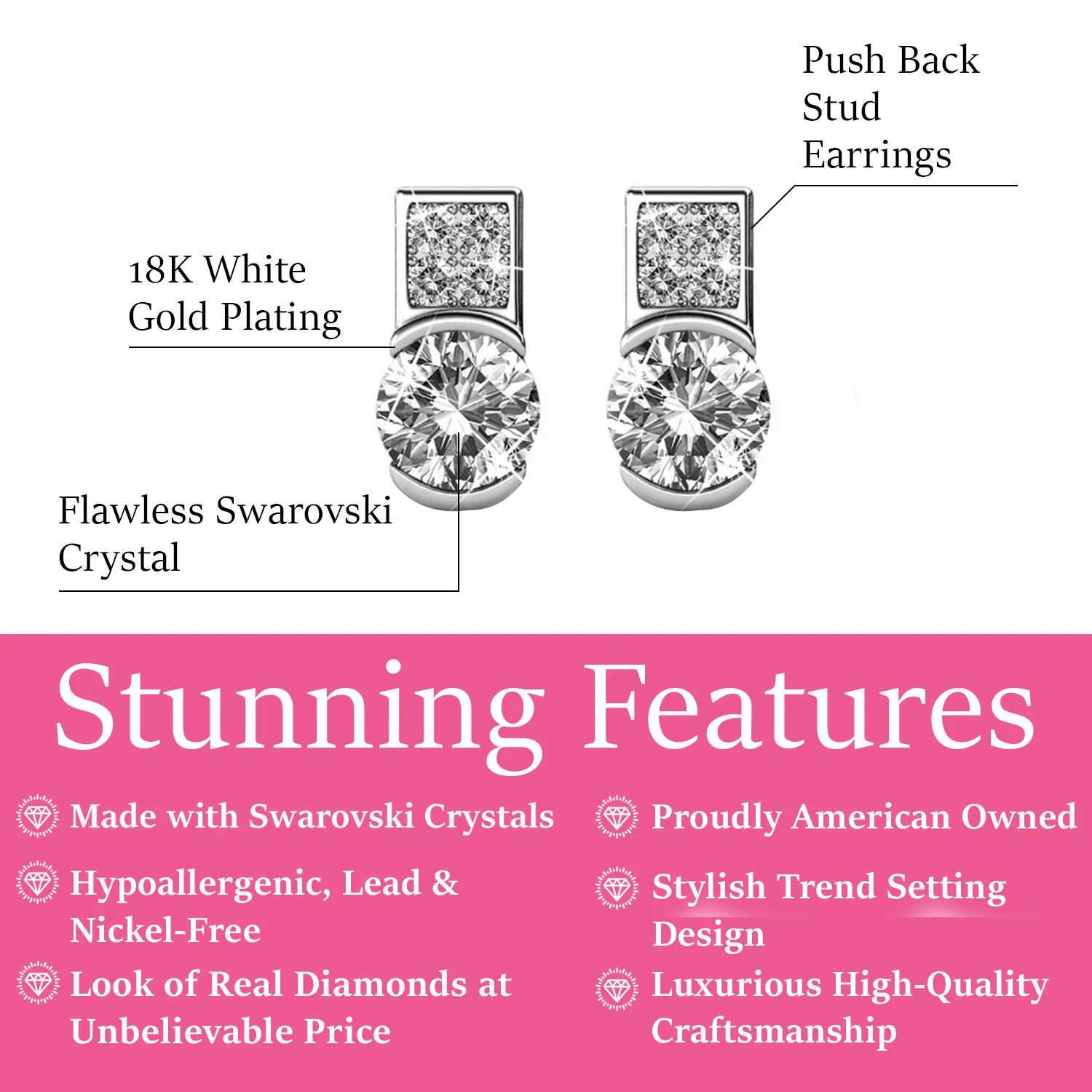 Laya 18k White Gold Plated Stud Earrings with Swarovski Crystals  Final Sale