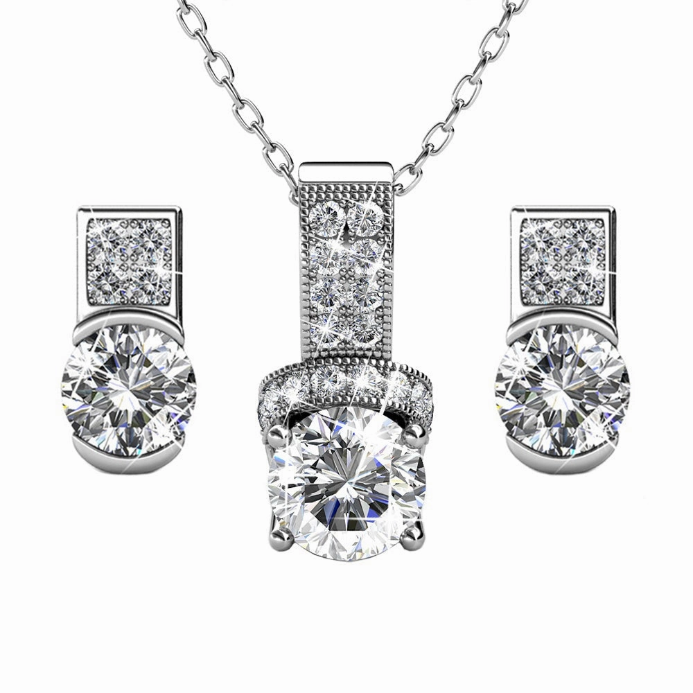 Laya 18k White Gold Pendant Necklace and Earrings Jewelry Set with Swarovski Crystals  Final Sale