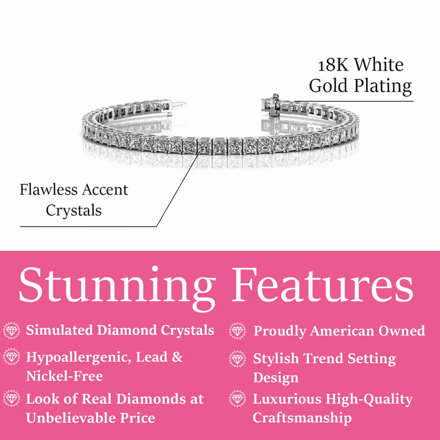 Leila 18k White Gold Plated  Tennis Bracelet with Simulated Diamond Crystals