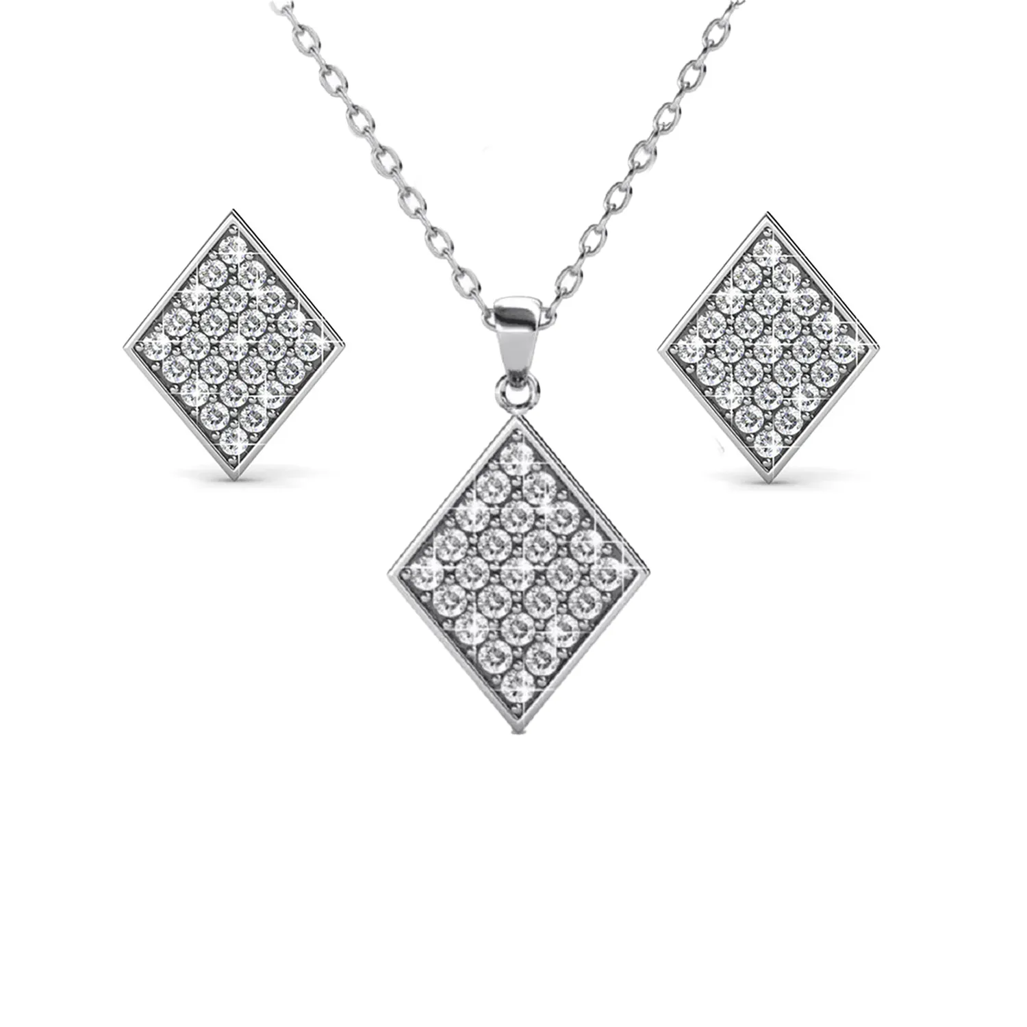 Lennon 18k White Gold Necklace and Stud Earrings Jewelry Set with Crystals