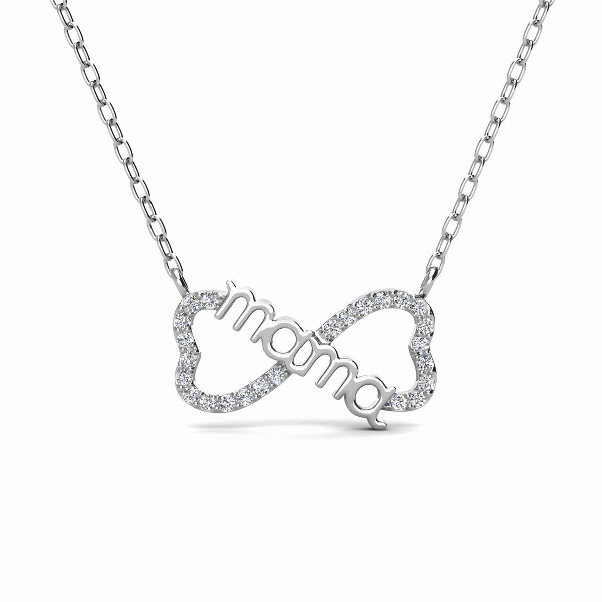 Lisa 18k White Gold Plated Infinity Mom Heart Necklace with Swarovski Crystals