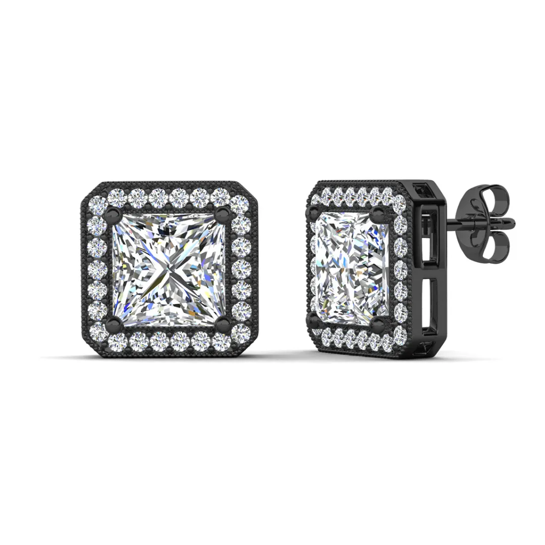 Londyn 18k White Gold Plated Princess Cut Halo Stud Earrings with Simulated Diamond Crystals  Final Sale