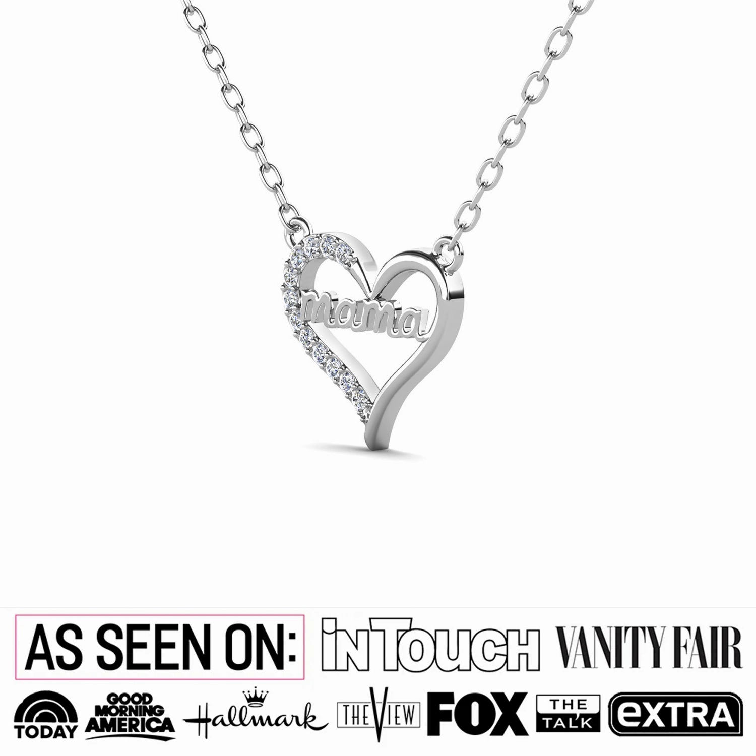 Louise 18k White Gold Plated Mama Heart Necklace with Swarovski Crystals