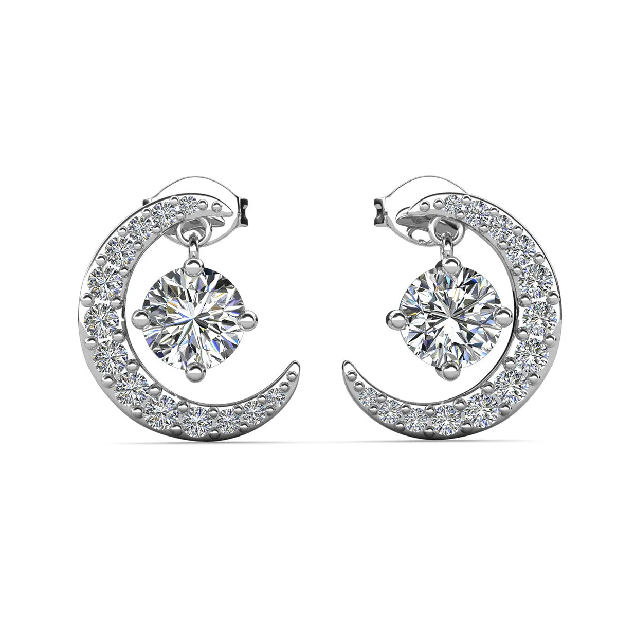 Luna April Birthstone Diamond Earrings 18k White Gold Plated Crescent Stud Earrings with Round Cut Swarovski Crystals