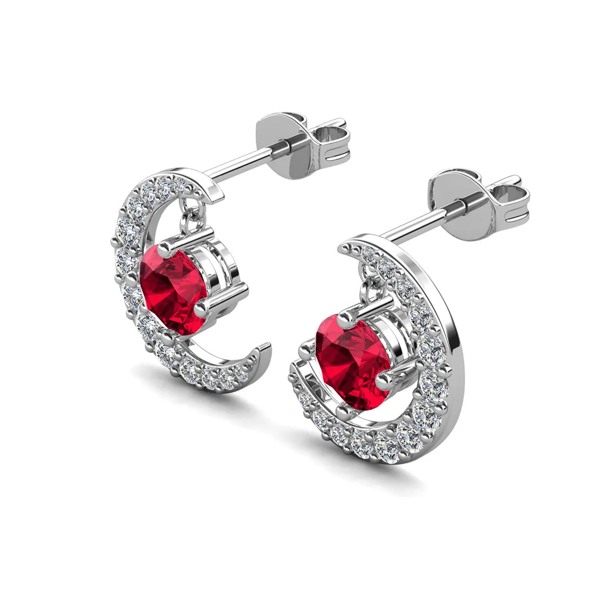Luna Birthstone 18k White Gold Plated Crescent Stud Earrings with Round Cut Swarovski Crystals