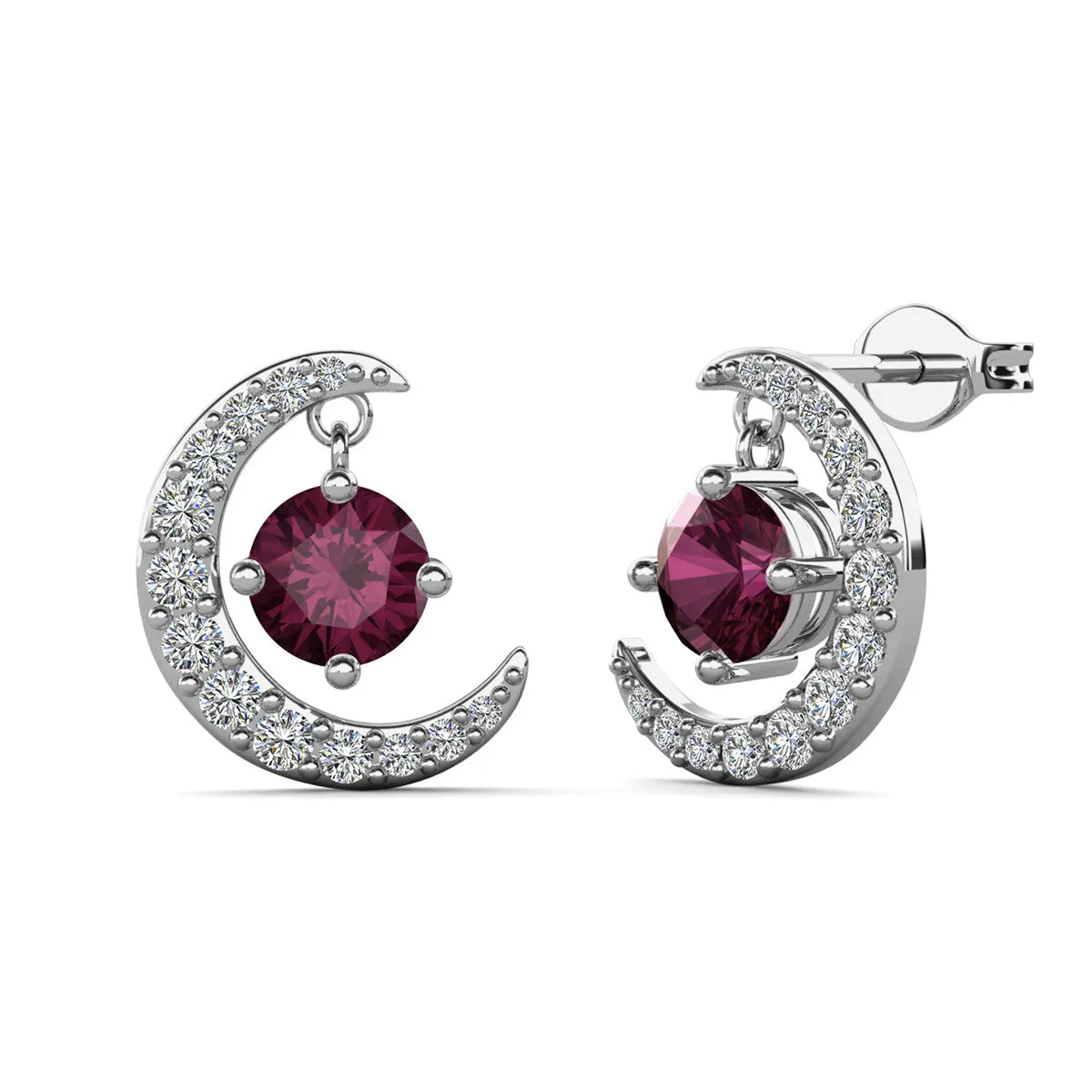 Luna Birthstone 18k White Gold Plated Crescent Stud Earrings with Round Cut Swarovski Crystals