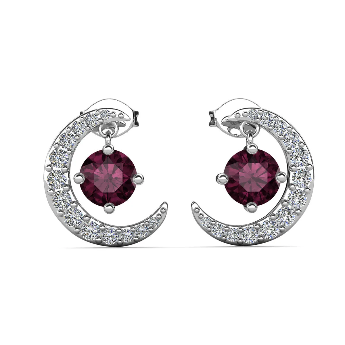 Luna February Birthstone Amethyst Earrings 18k White Gold Plated Crescent Stud Earrings with Round Cut Swarovski Crystals