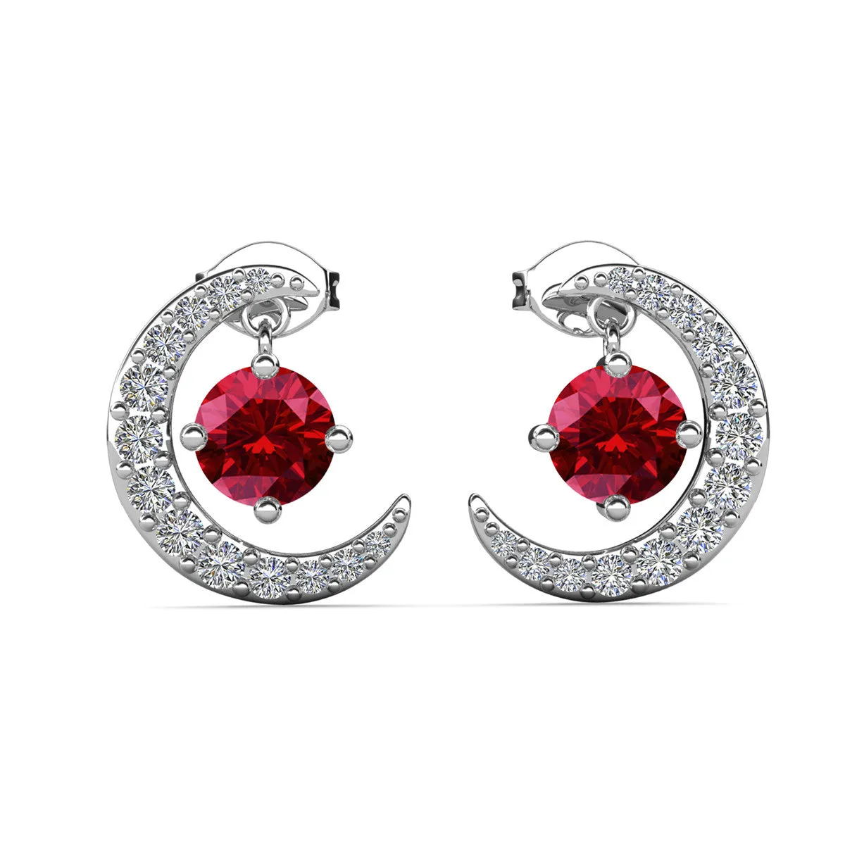 Luna January Birthstone Garnet Earrings 18k White Gold Plated Crescent Stud Earrings with Round Cut Swarovski Crystals