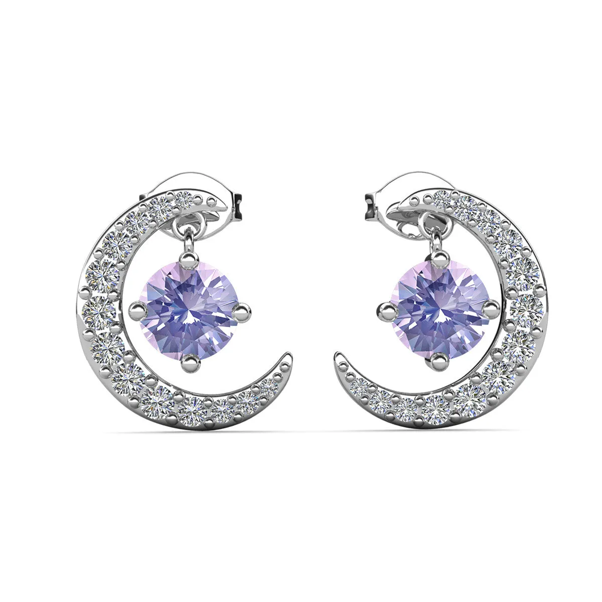 Luna June Birthstone Alexandrite Earrings 18k White Gold Plated Crescent Stud Earrings with Round Cut Swarovski Crystals